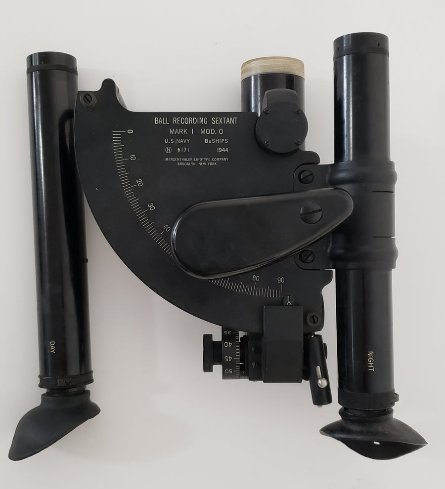 1944 Naval Recording Sextant: Ball Mark I Mod O w/ wood case.