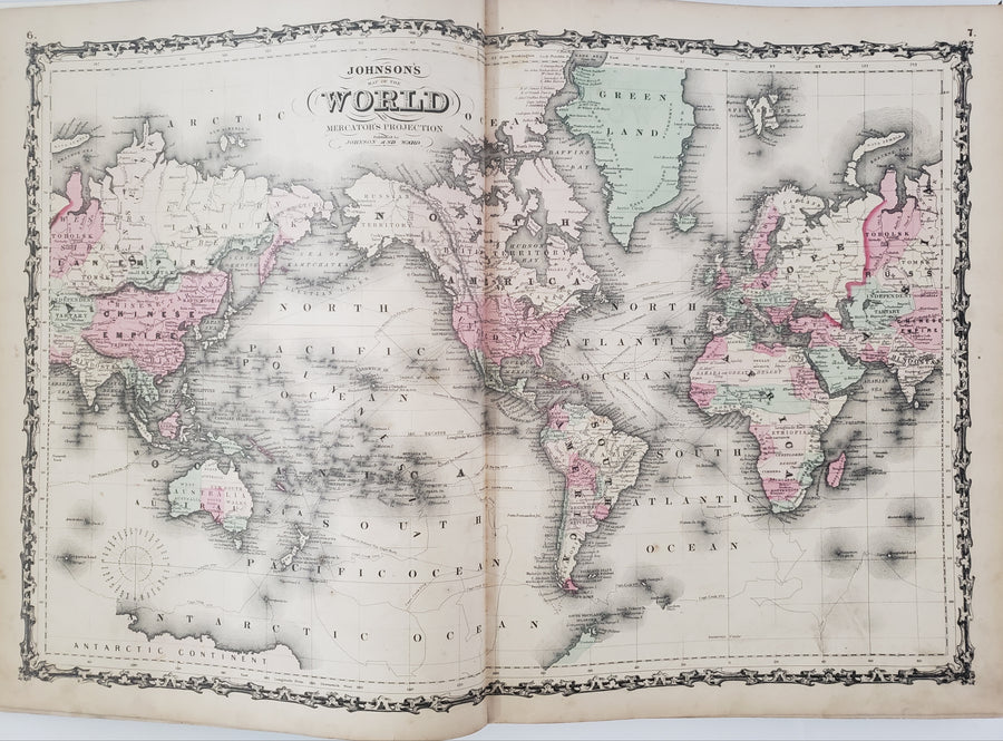 1862 Johnson's New Illustrated Family Atlas of the World with Descriptions.