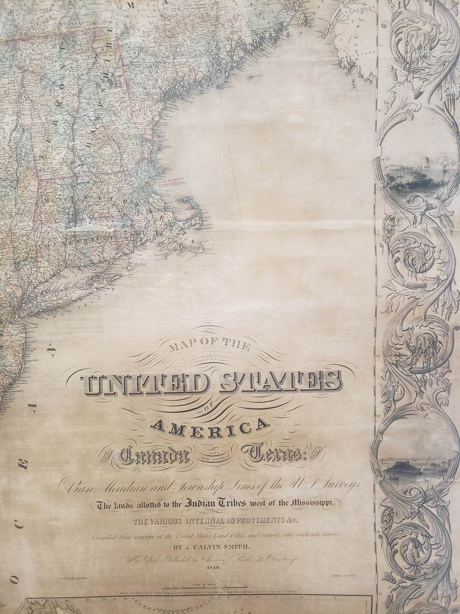 1849 Map of the United States of America including Canada and a large portion of Texas...