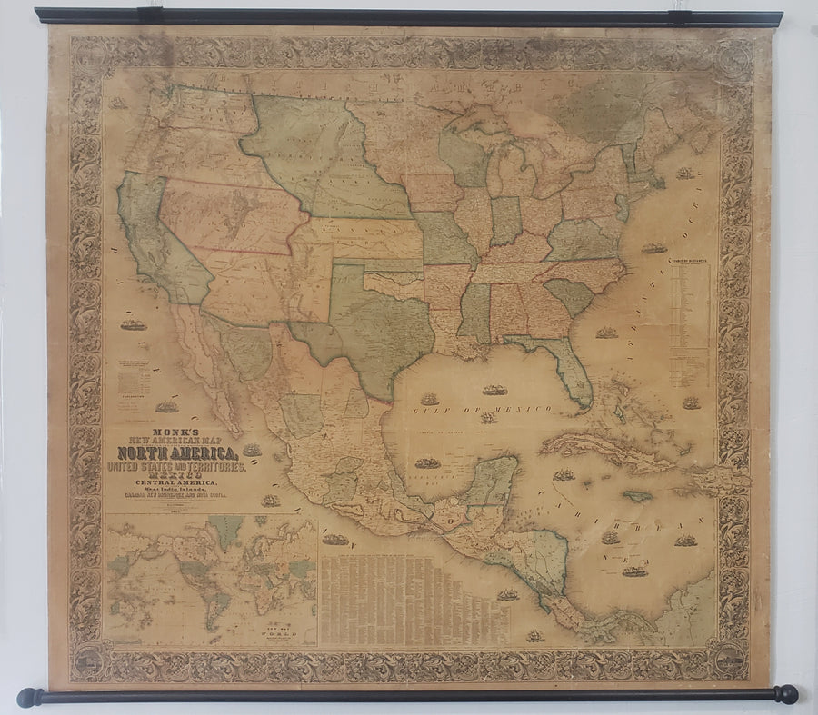 1855 Monk's New American Map Exhibiting the Larger Portion of North America Embracing the United States and Territories
