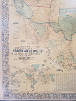 1855 Monk's New American Map Exhibiting the Larger Portion of North America Embracing the United States and Territories