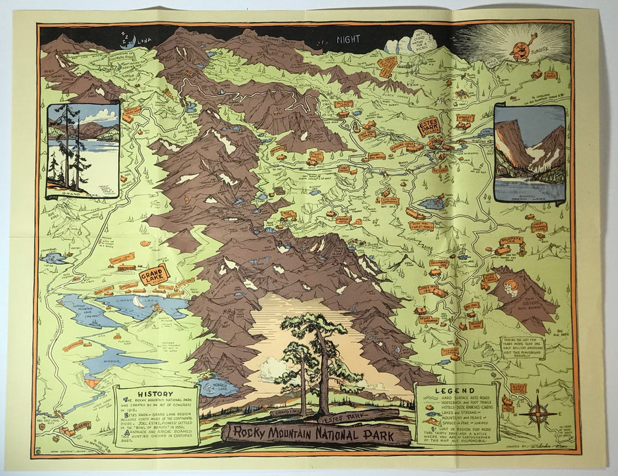 Pictorial Map of the Rocky Mountain National Park, 1948 (w/ original envelope)