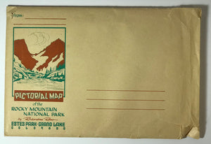 Pictorial folding map of the Rocky Mountain National Park, with original envelope.