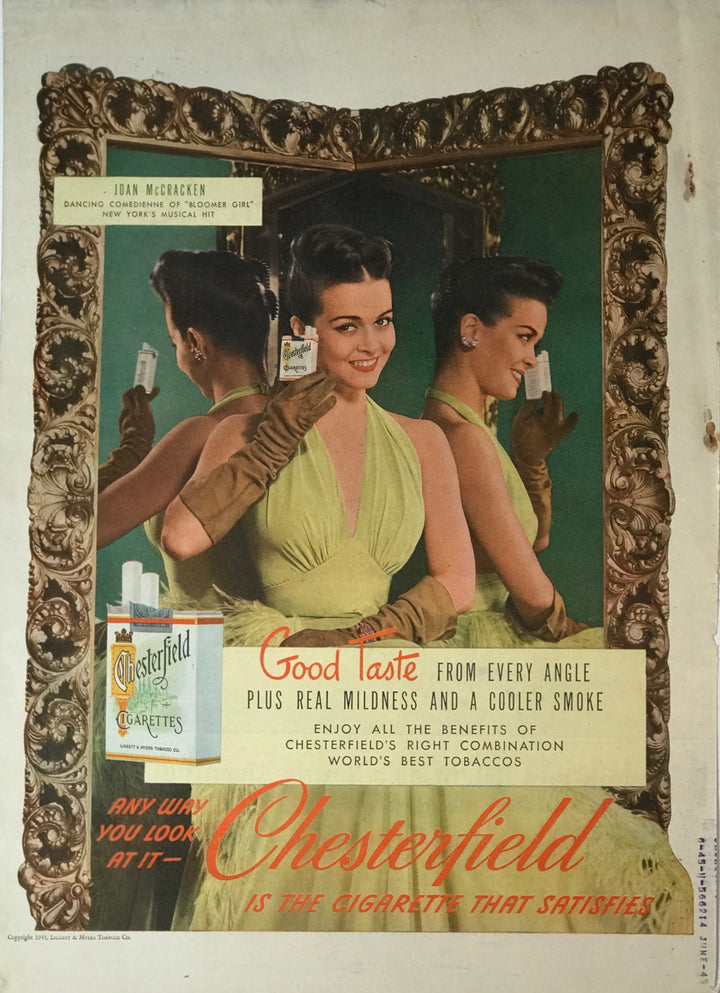 WWII Era Full Page Advertisement for Chesterfield Cigarettes