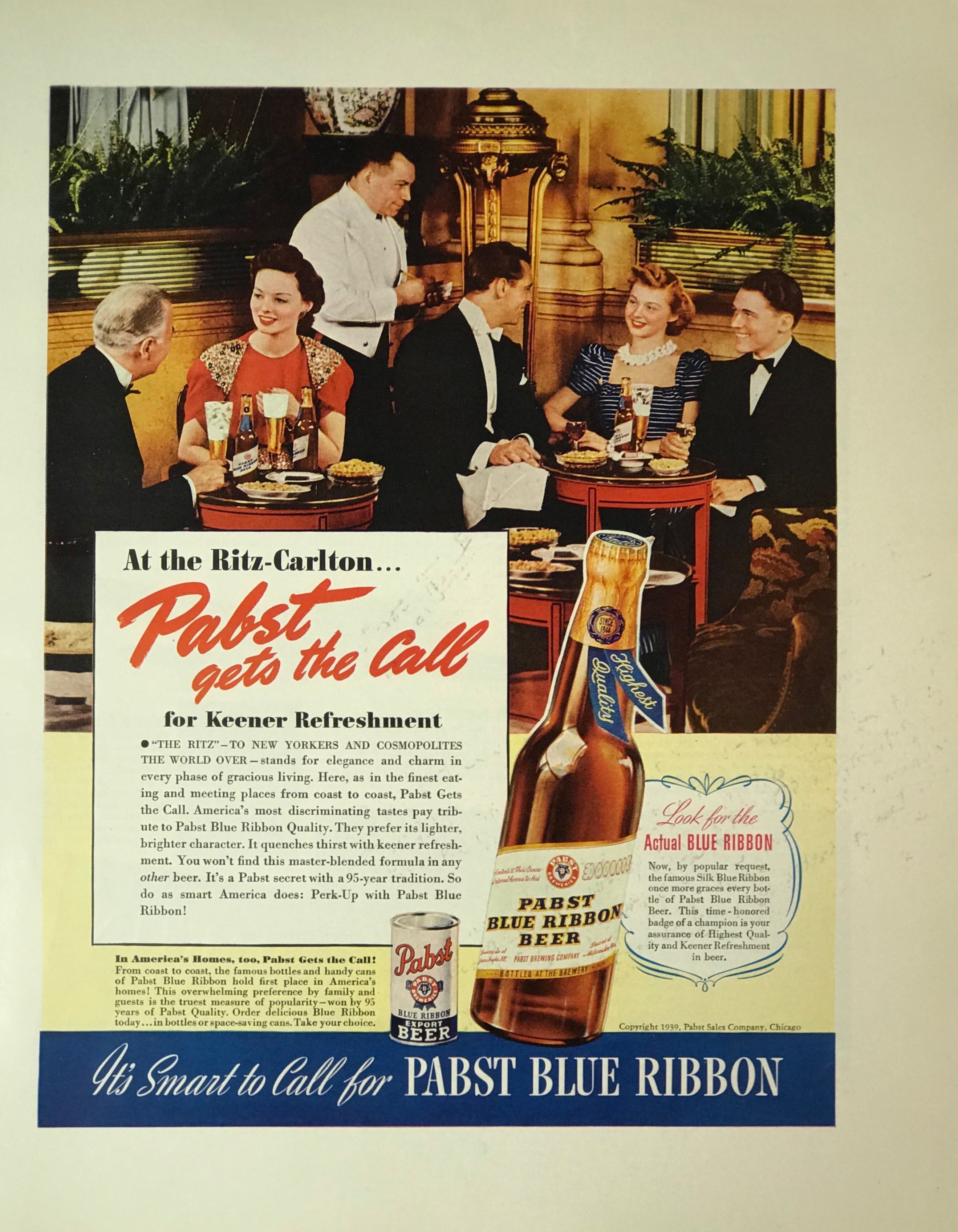 希少品！ Pabst Blue Ribbon パブストブルーリボン 雑誌 広告 WWII Era Fortune Magazine Advertisement for Pabst Blue Ribbon Beer