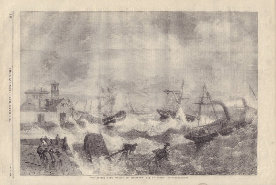 Gale-Wrecks At Kingstown Bay of Dublin | London Illustrated News, 1861