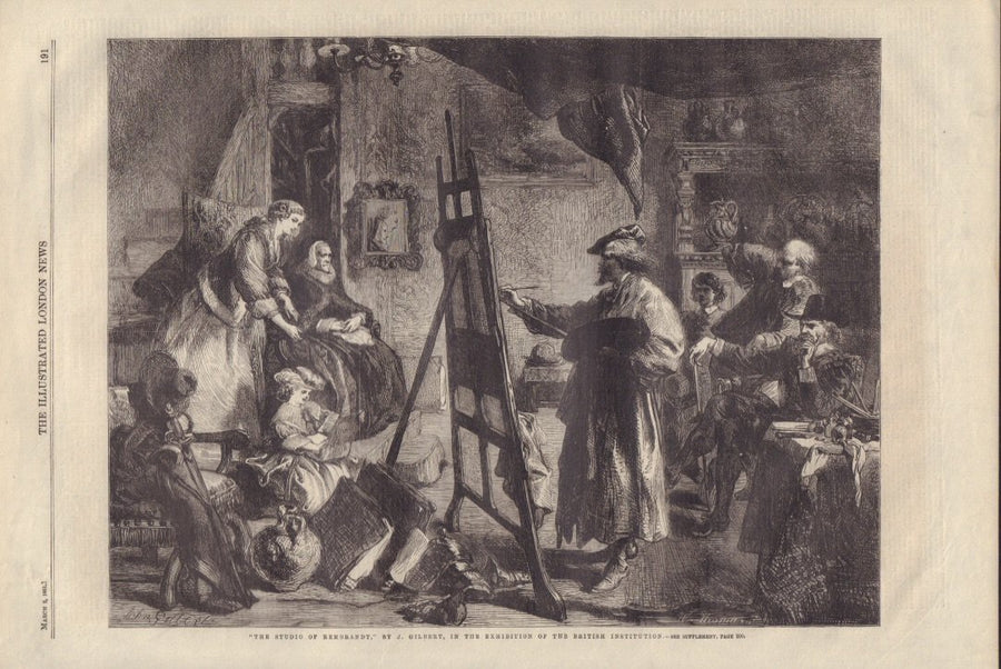 “The Studio of Rembrant,” By J. Gilbert, London Illustrated news, 1861
