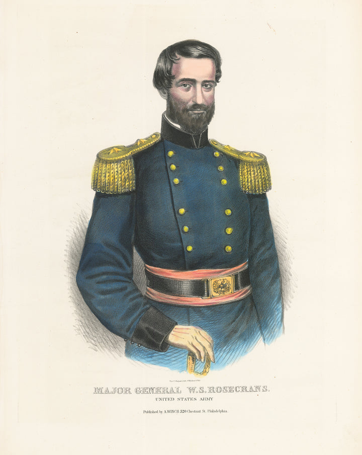 Hand Colored Lithograph Print: Major General W.S. Rosecrans by: Wagner & Winch, 1862