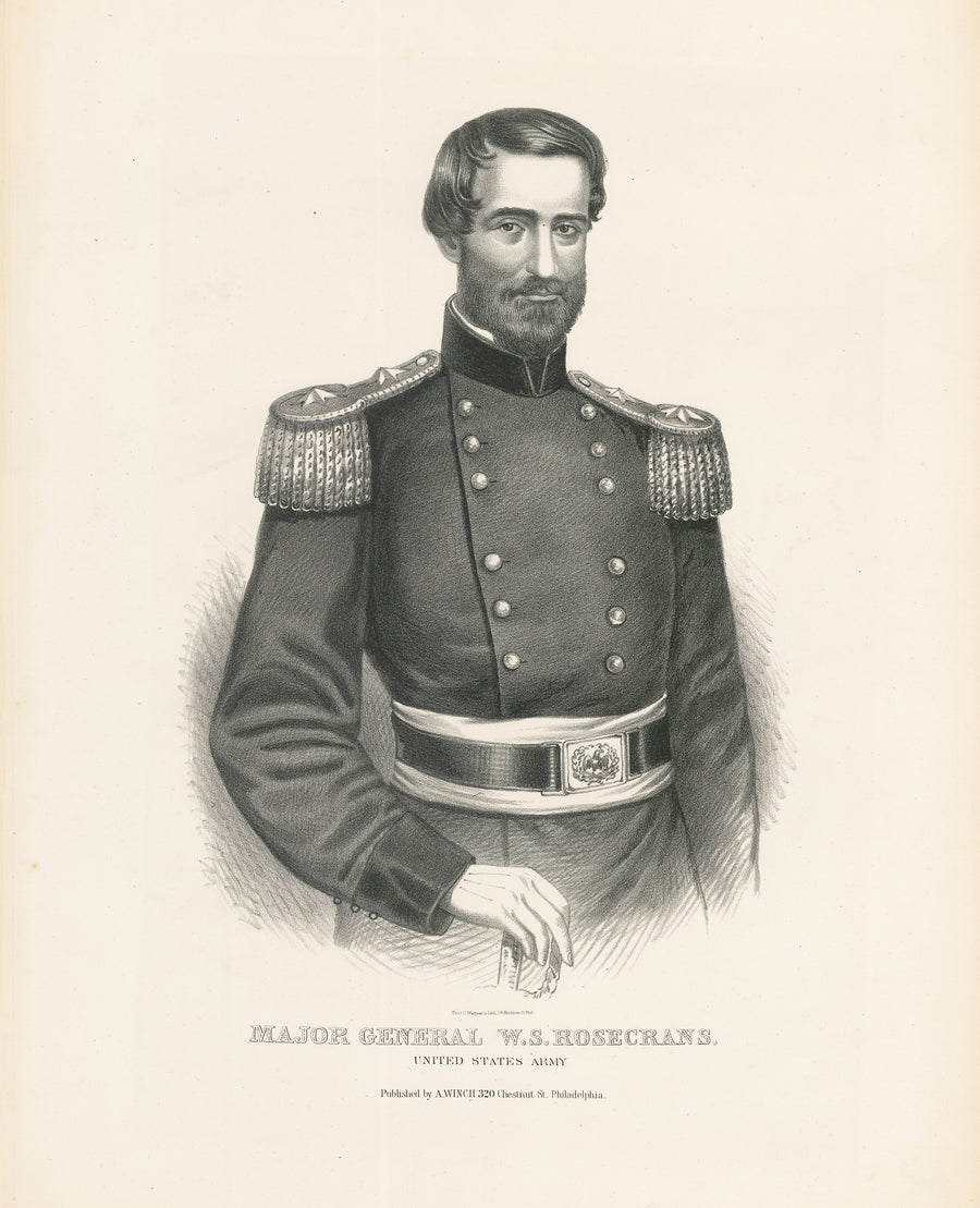 Uncolored Lithograph Print: Major General W.S. Rosecrans by: Wagner & Winch, 1862