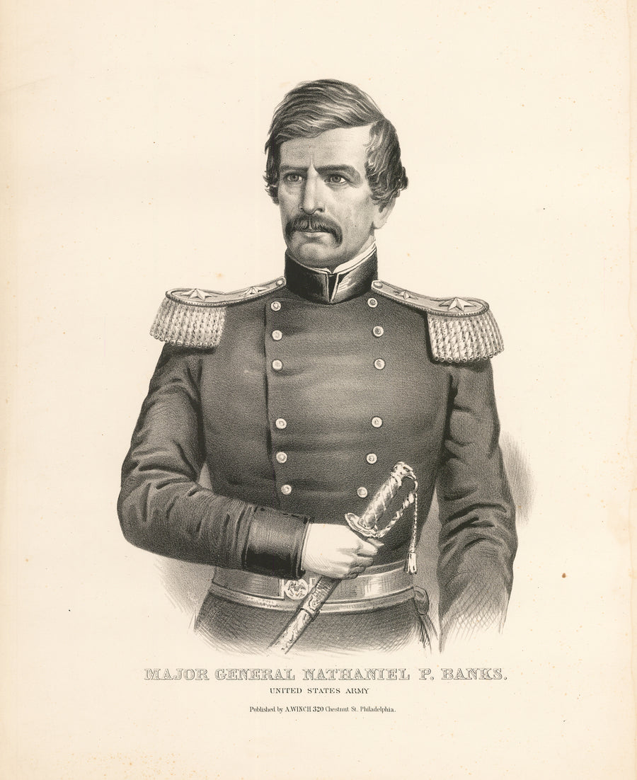 Antique Lithograph Print of Major General Nathaniel P. Banks by: Wagner & Winch, 1862