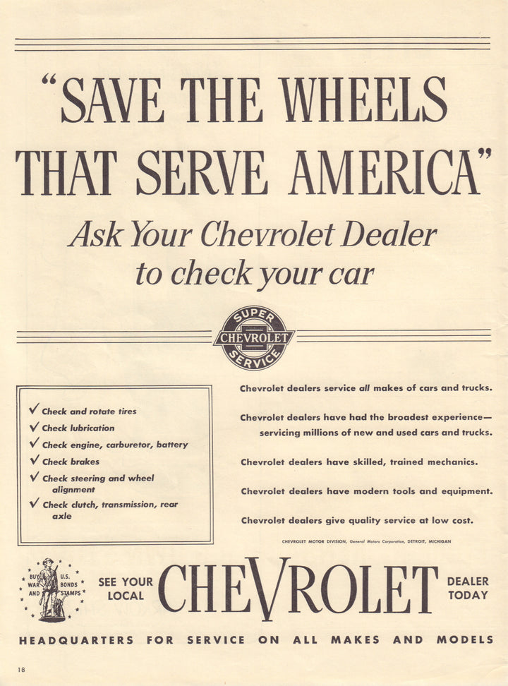 1940s Vintage Chevrolet Service Ad 