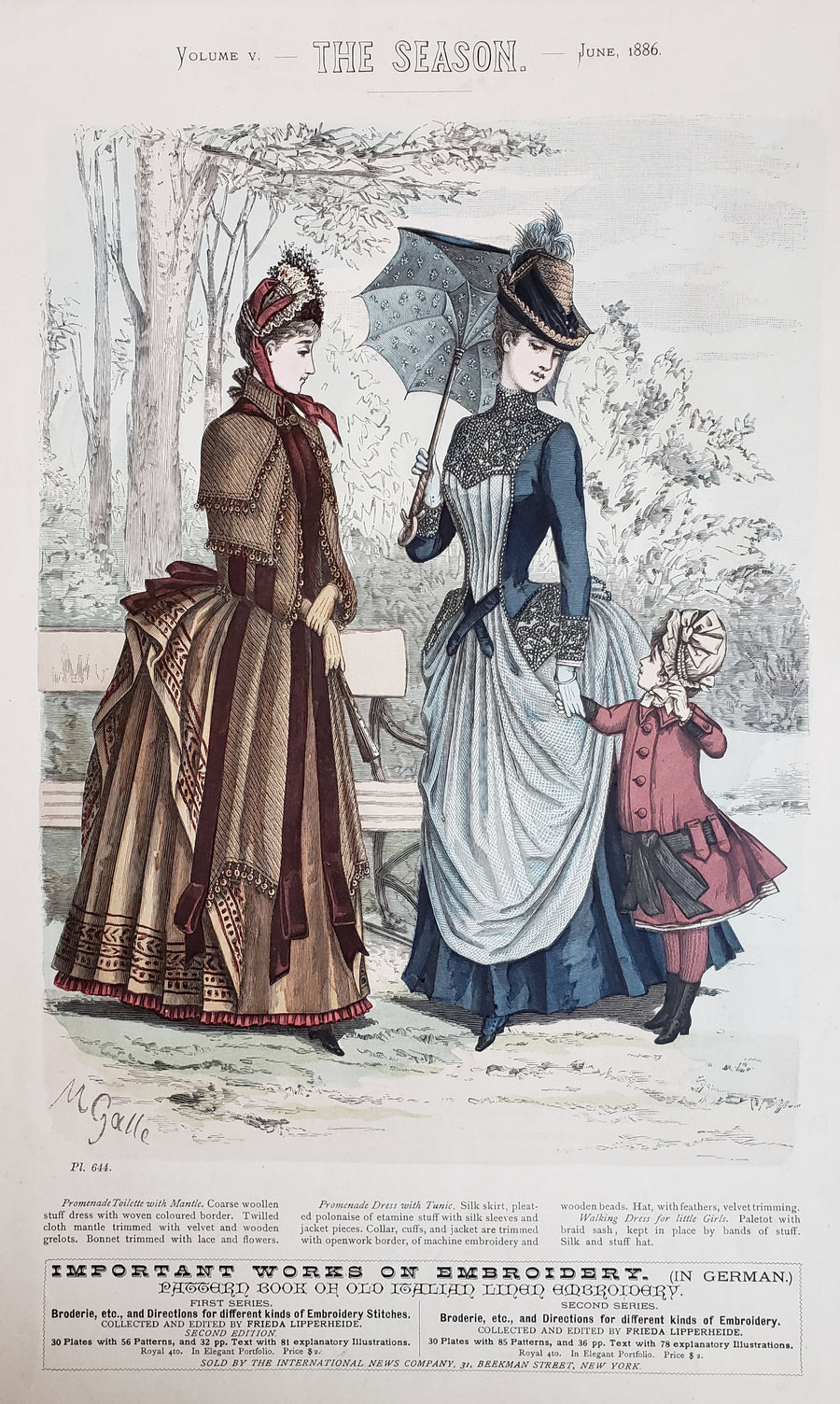 Antique Print - Women's Fashion - The Season, June, 1886 by: M. Galle
