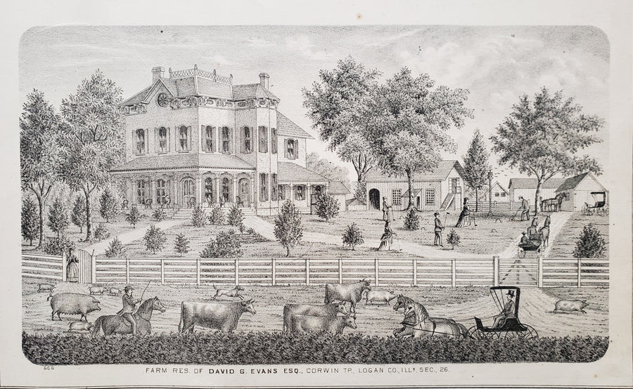 Antique Print of the Farm Residences of Robinson & Evans, 1873