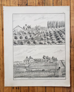 Antique Print of the Farm Residences of Shaver & Pierce, 1873