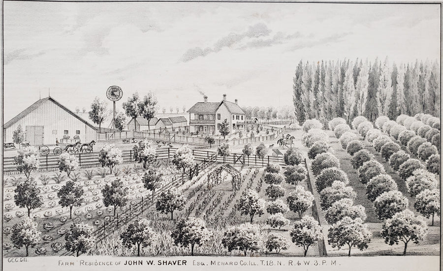 Antique Print of the Farm Residences of Shaver & Pierce, 1873