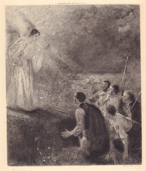 Antique Art Print:  the Announcement to the Shepherds by Professor Fritz von Udhe, 1894