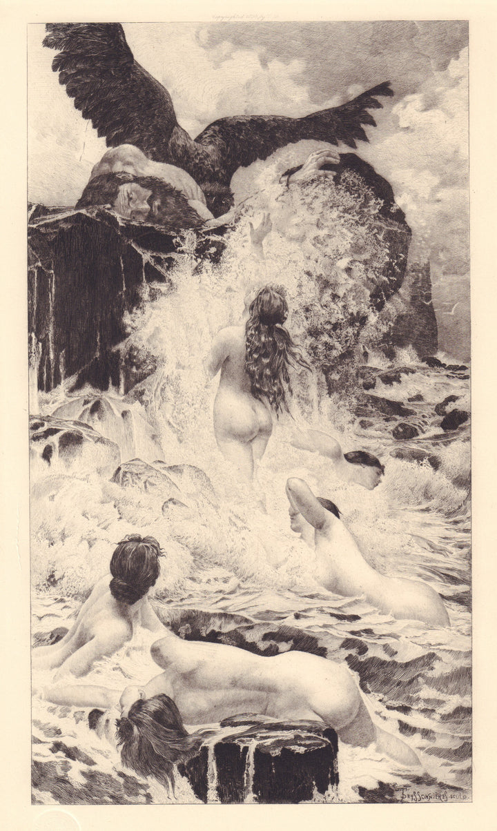 Antique Art Print:  Prometheus, by Adolph Hirschl, 1893