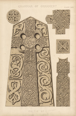 Antique Lithograph Print: Grammar of Ornament by Owen Jones, 1st edition 1856 - Celtic No.1, Plate LXIII 
