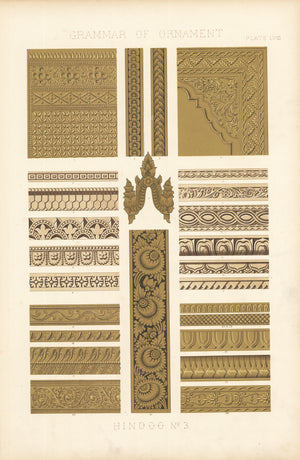 Antique Lithograph Print: Grammar of Ornament by Owen Jones, 1st edition 1856 - Hindoo No.3, Plate LVIII