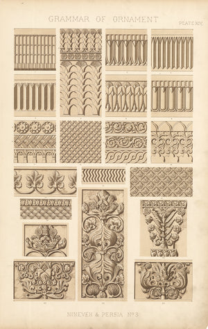 Antique Lithograph Print: Grammar of Ornament by Owen Jones, 1st edition 1856 - Nineveh & Persia No.3, Plate XIV