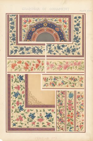 Antique Lithograph Print: Grammar of Ornament by Owen Jones, 1st edition 1856 - Persian No.5, Plate XLVIII