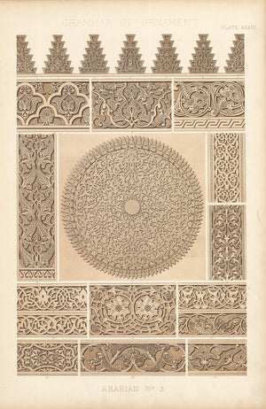 Antique Lithograph Print: Grammar of Ornament by Owen Jones, 1st edition 1856 - Arabian No.3, Plate XXXIII