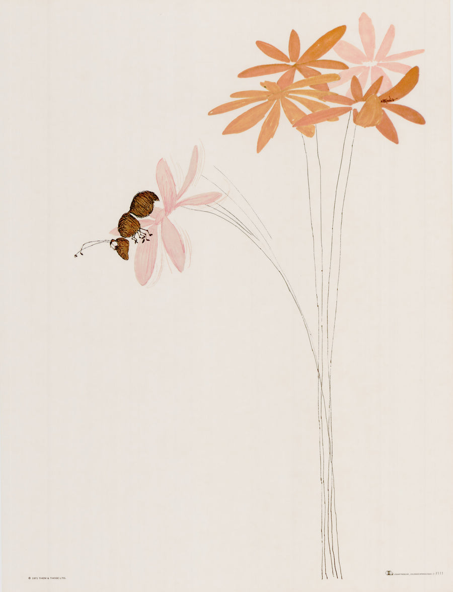 Vintage art print of an Ant on a Flower by Dino Kotopoulis, 1971