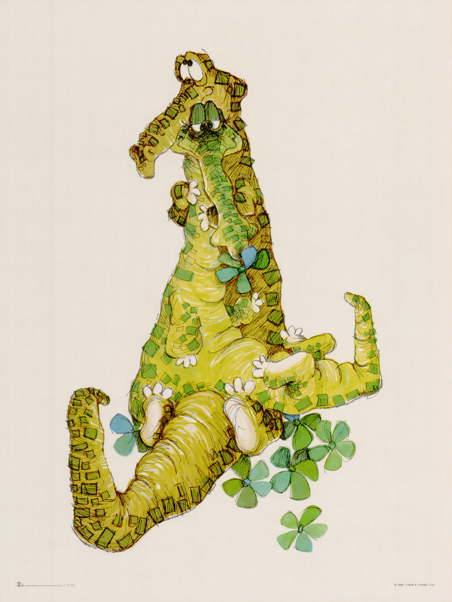 Vintage Fine Art Print: Two Alligators by Dino Kotopoulis, 1968 pub. by Looart Press inc.