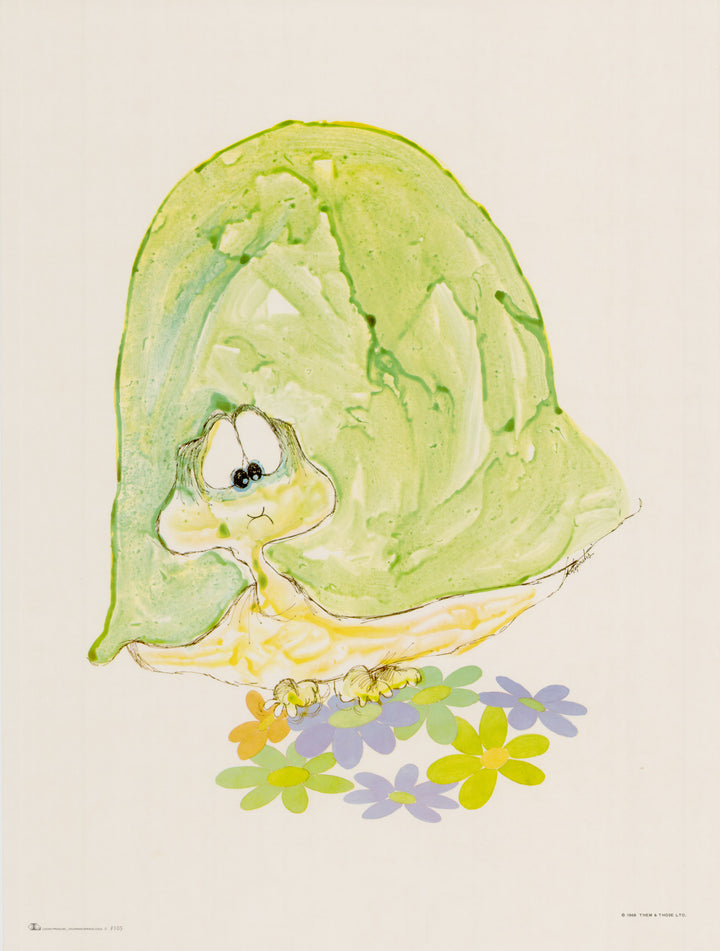 Vintage Art Print: Nervous Turtle by Dino Kotopoulis, 1968 pub. by Looart Press inc.
