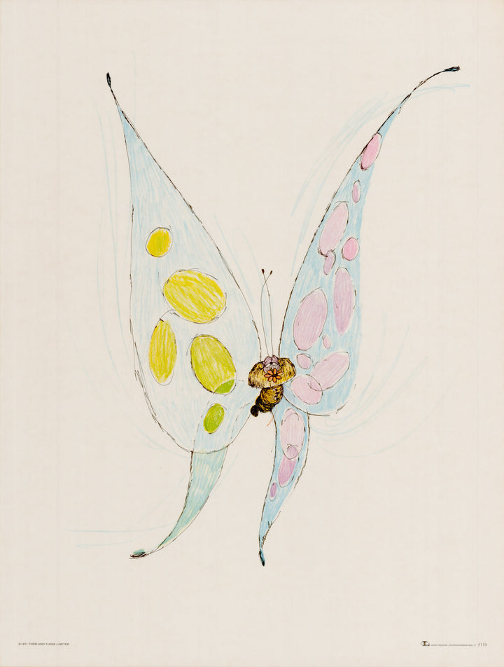 Vintage Fine Art Print: Butterfly by Dino Kotopoulis, 1971 pub. by Looart Press