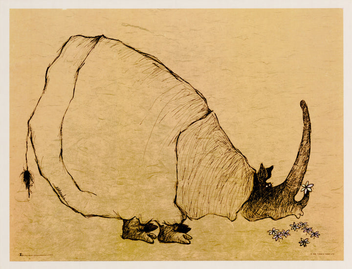 Vintage Fine Art Print: Rhino and Flowers by Dino Kotopoulis, 1971 pub. by Looart Press