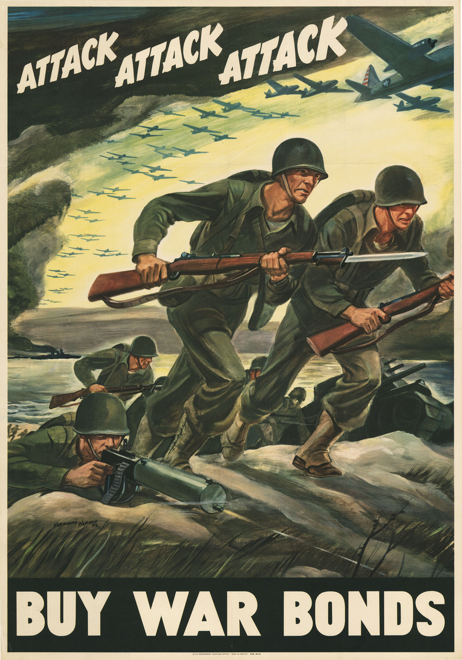 WWII Propaganda Poster: Attack Attack Attack | Buy War Bonds by: Ferdinand Warren, 1942