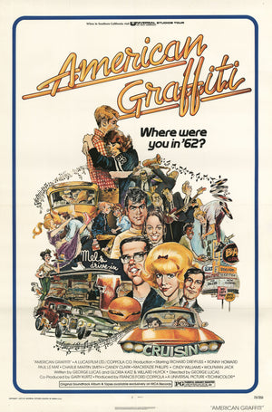 Original Vintage American Graffiti Movie Poster by Mort Drucker, 1973