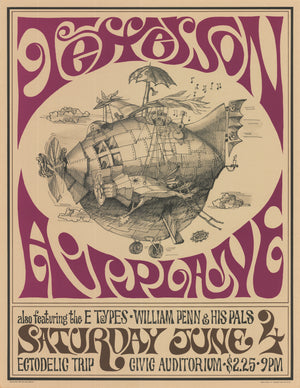 Vintage Jefferson Airplane Concert Poster, Civic Auditorium by Sparta Graphics, 1967 