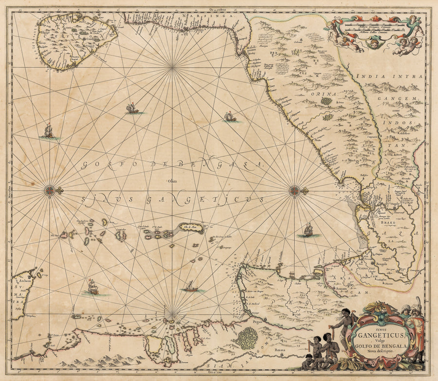 Authentic Antique Map the Gulf of Bengal: Sinus Gangeticus; Vulgo Golfo de Bengala Nova Descriptio By: Jan Jansson. The map was published in Amsterdam, circa 1657