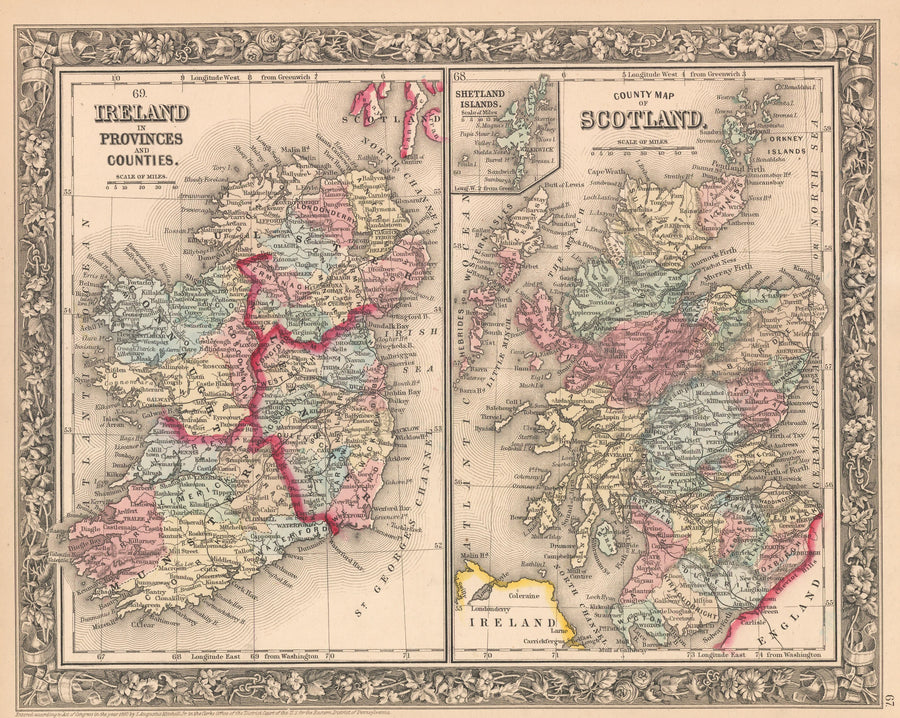 Antique Map of Ireland and Scotland by: Mitchell, 1860