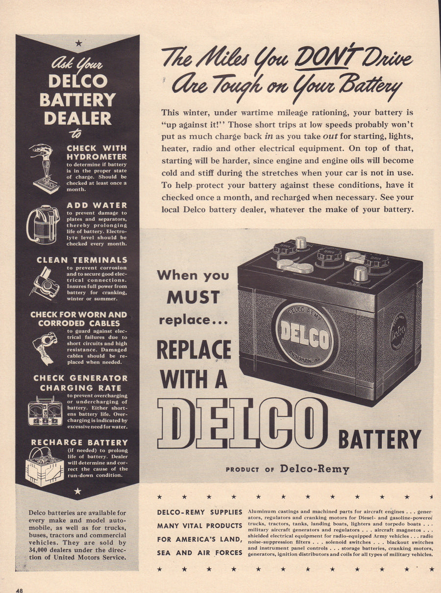Delco Battery Ad, 1942