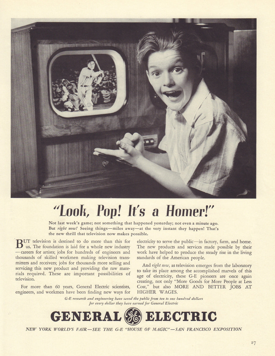 1930s Print Advertisement: Electronics - General Electric Black and White Television
