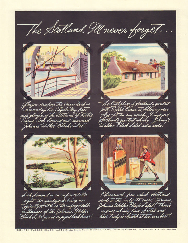 1930s Print Advertisement: Liquor - Johnnie Walker Black Label Scotch Whiskey