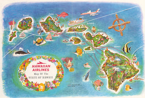 Mid-Century Pictorial Map of the Hawaiian Islands 1960