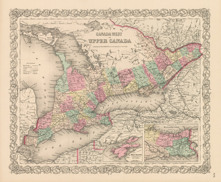 Antique Map of Canada West or Upper Canada - Ontario Canada by: Joseph H. Colton, 1856