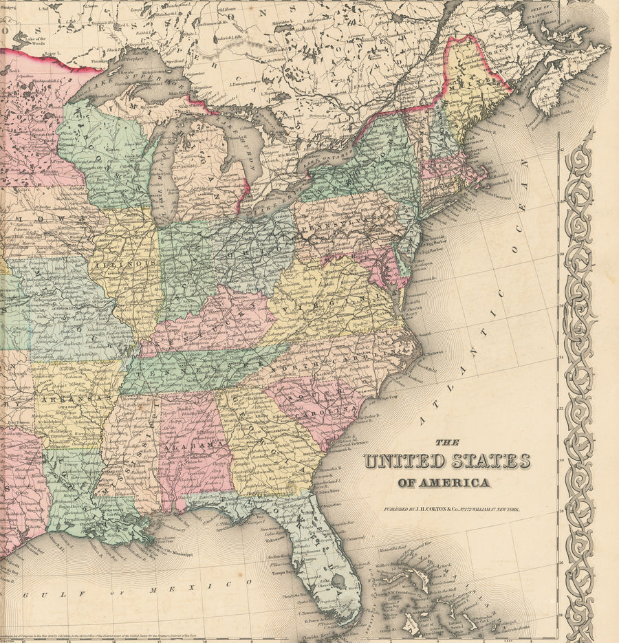 Antique Map of the United States of America by Joseph H. Colton, 1856