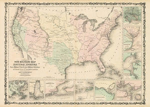 Antique Map: Johnson's New Military Map of the United States, 1861