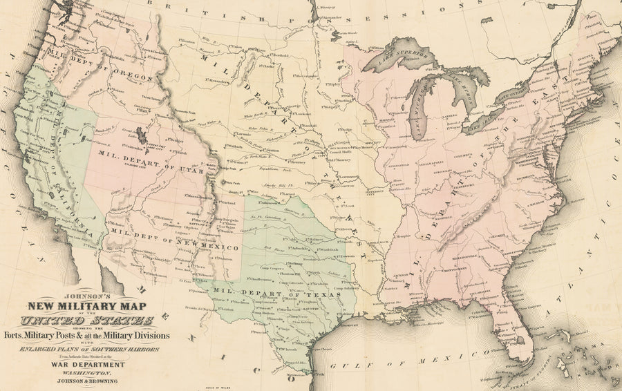 Antique Map: Johnson's New Military Map of the United States, 1861