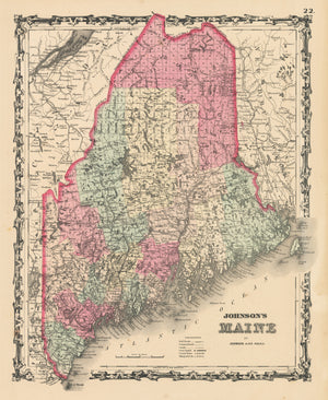 Antique Map: Johnson's Maine, 1862