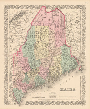 Antique Map of Maine by Joseph H. Colton, 1856
