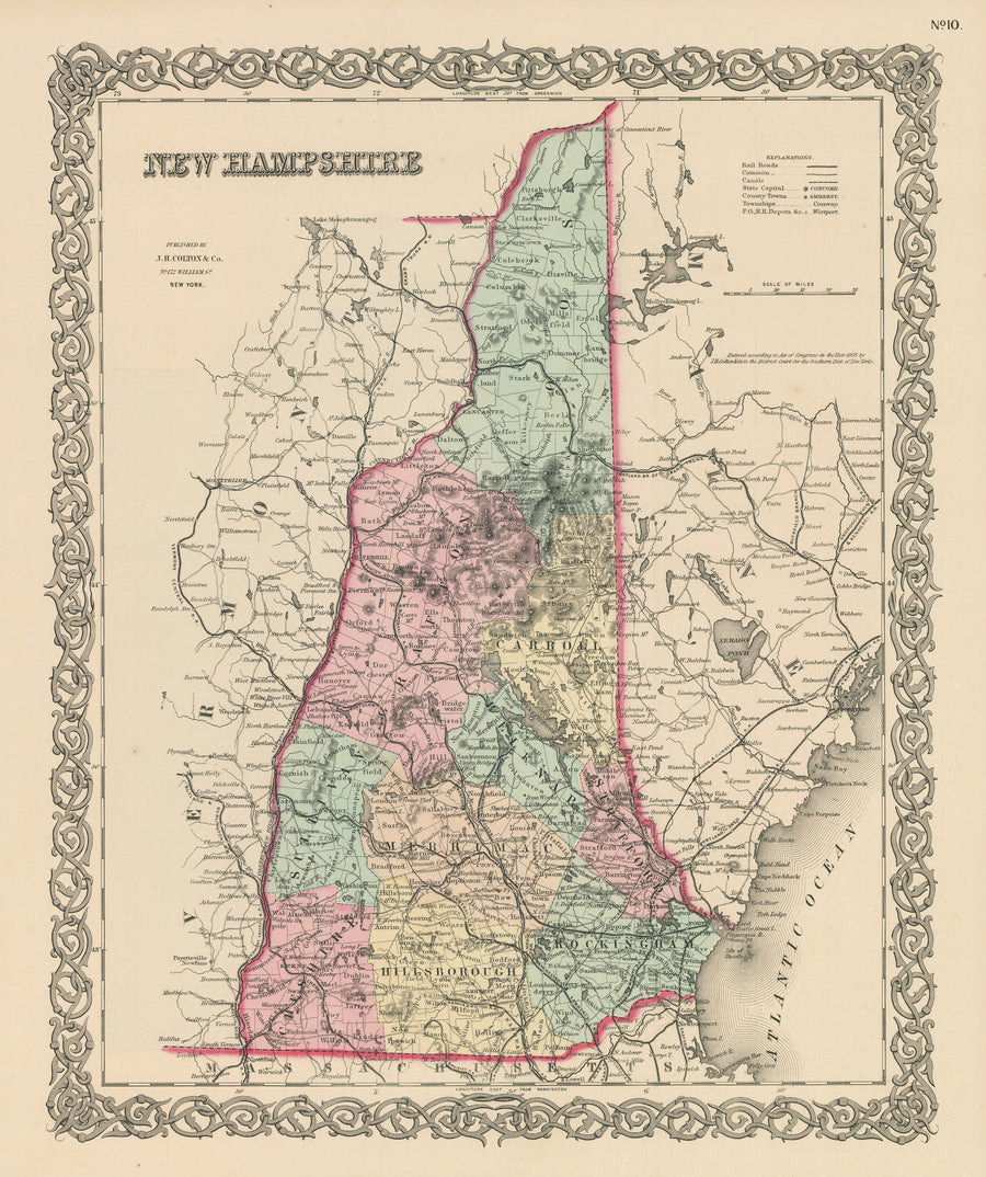 Antique Map of New Hampshire by: Joseph H. Colton, 1856