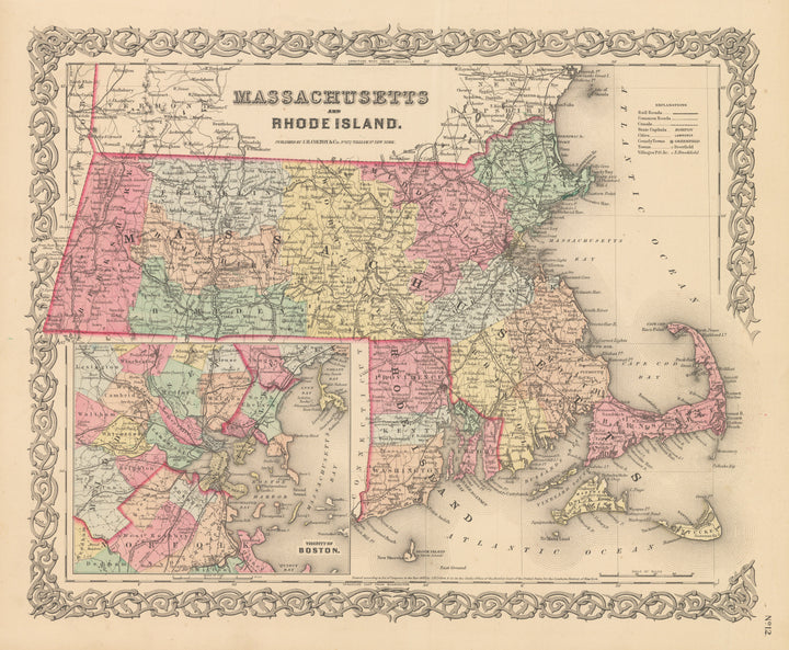 Antique Map: Massachusetts and Rhode Island by: Colton, 1856
