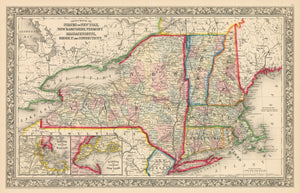County Map of the States of New York, New Hampshire, Vermont, Massachusetts, Rhode Island, and Connecticut By: Samuel Augustus Mitchell Jr. Date: 1856
