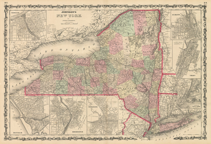 Antique Map: New York State by: Johnson & Browning, 1861